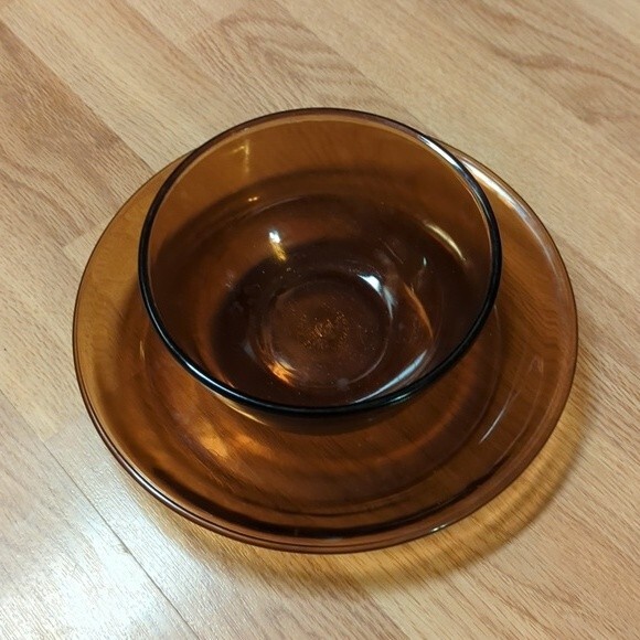 Anchor Hocking 6" Bowl Amber Brown #456 and 9" Pie Plate 460 Vintage - Picture 2 of 6